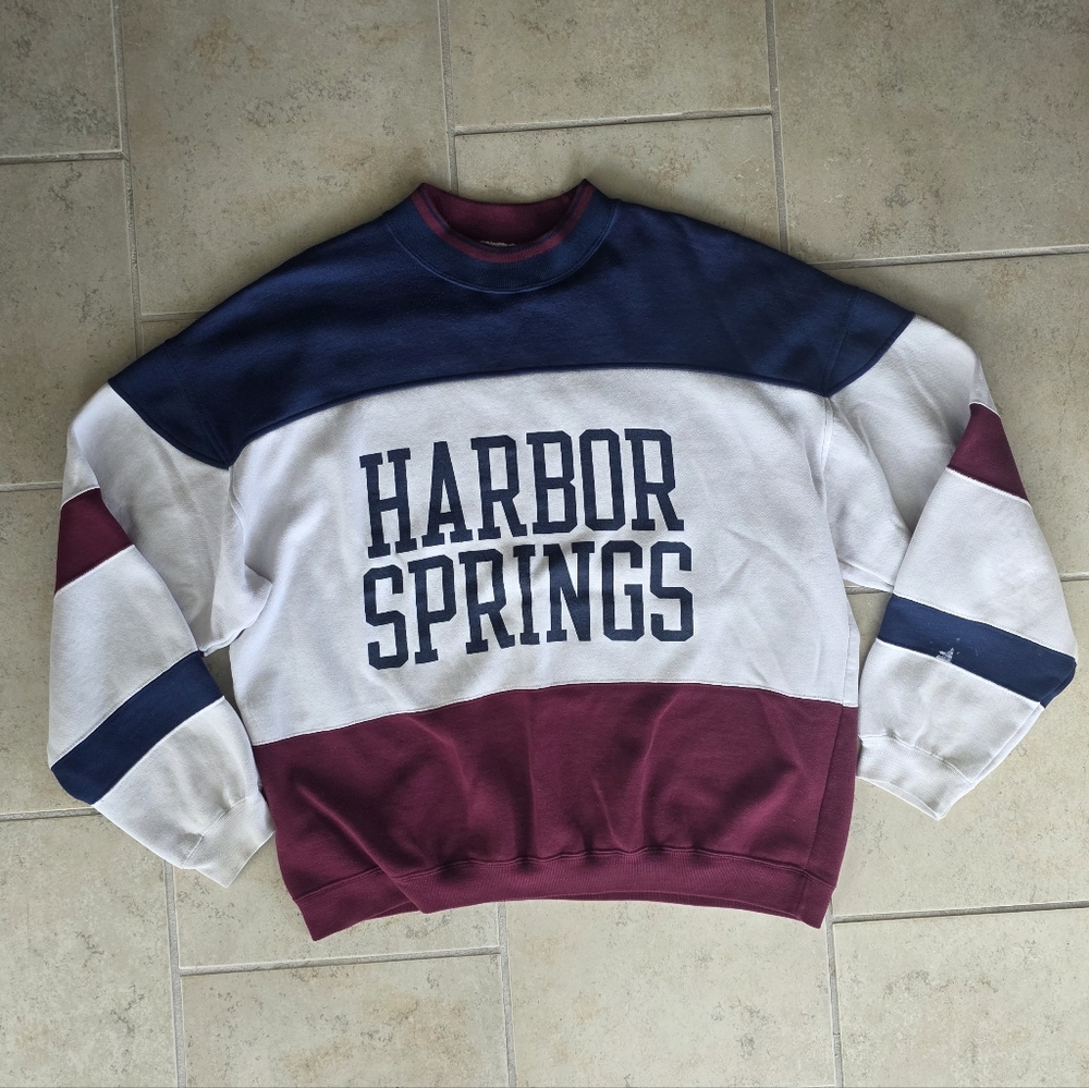 Vintage Colorblock Harbor Springs Crewneck Sweater - Navy, White & Burgundy